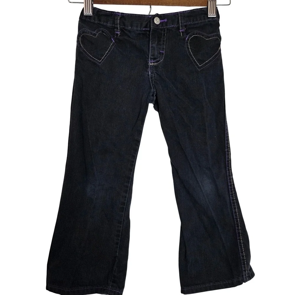 VTG‎ Y2K Wrangler Girls 5T Bootcut Jeans Heart Pockets Dark Wash Denim